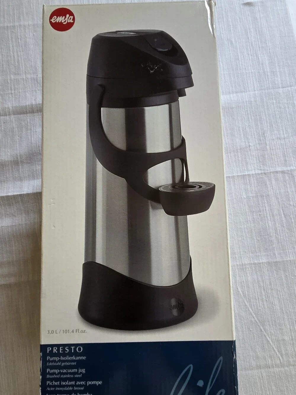 New In Box With Tag - Emsa Presto Pump Vacuum Jug 3.0L